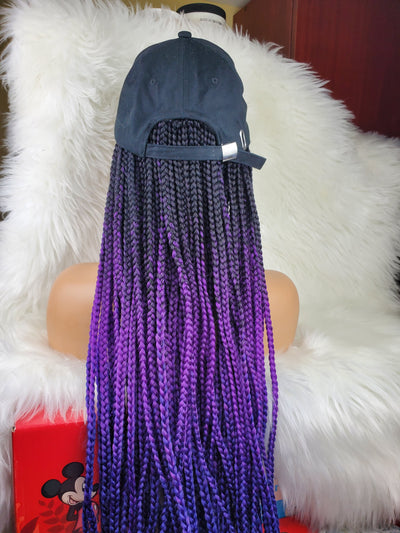 Satin Lined Braided Hat Wig (1b/Purple/blue)