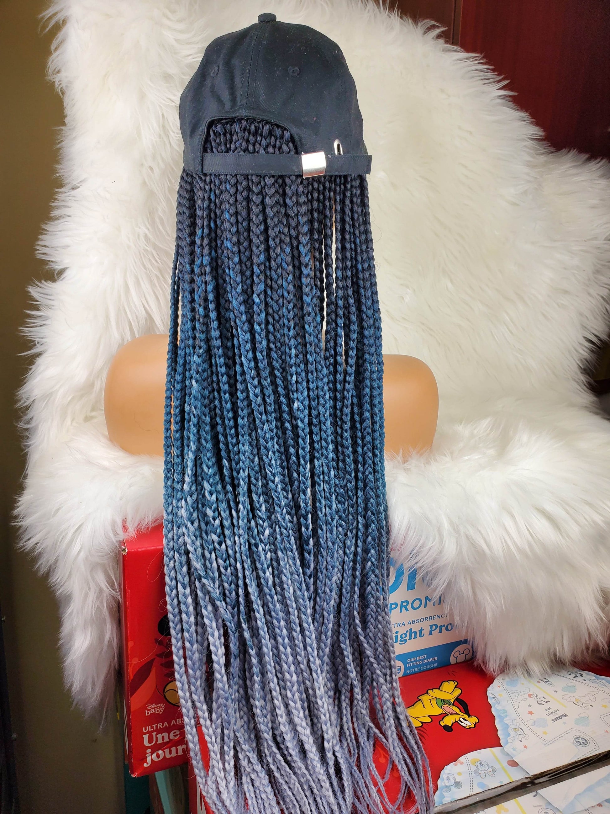 Satin Lined Braided Hat Wig (1b /dark blue/grey) - GeVi Beauty 