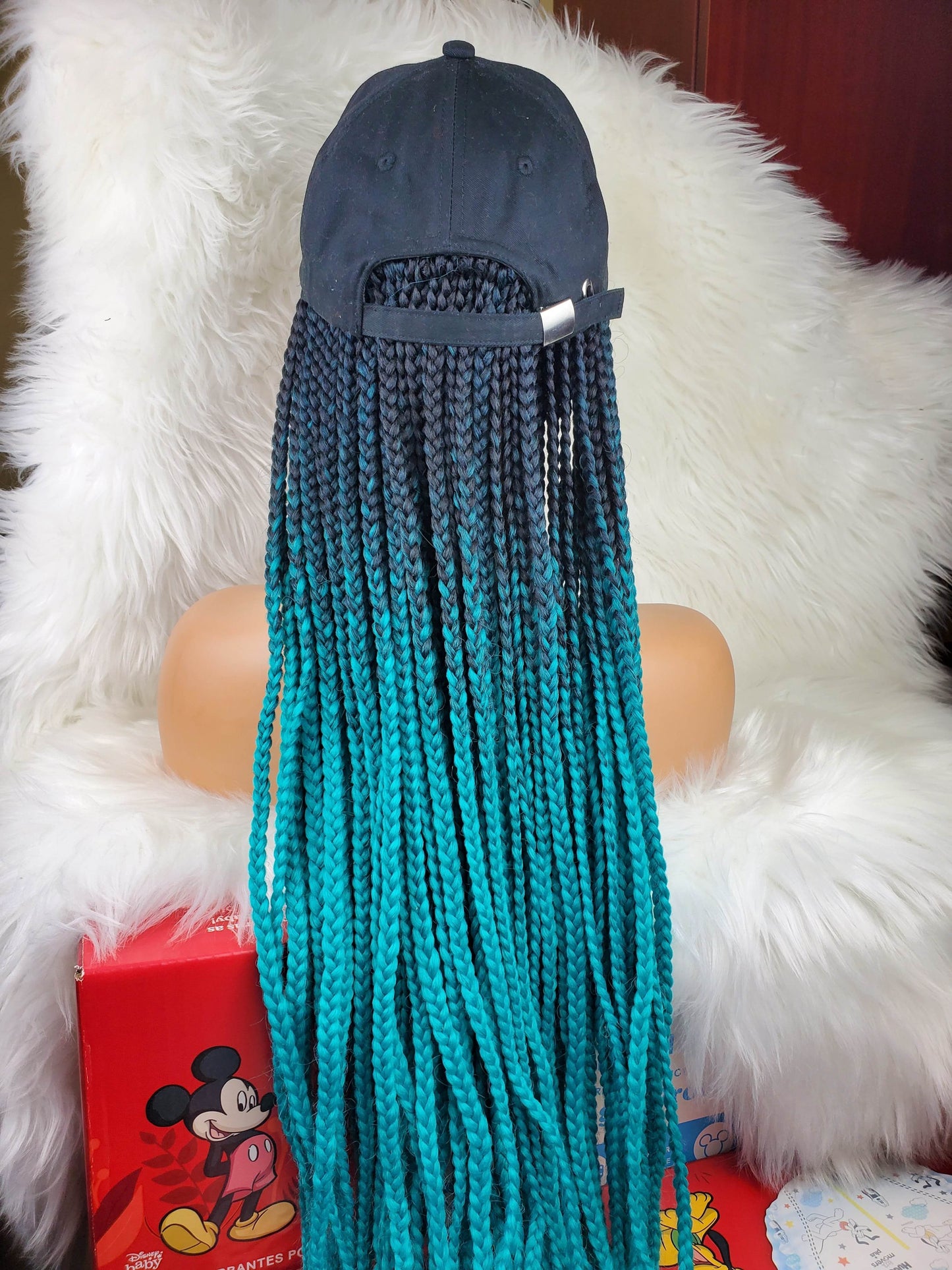 Satin Lined Braided Hat Wig (1b/Green) - GeVi Beauty 